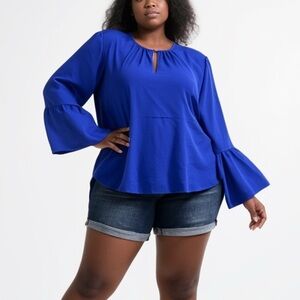 J.Crew Womens Blue Bell Sleeve Silk Bouse Size 14